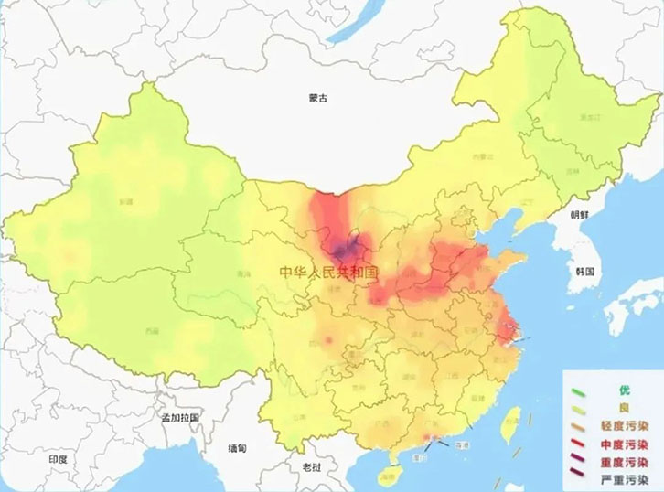 2021年6月6日全国AQI区域分布图